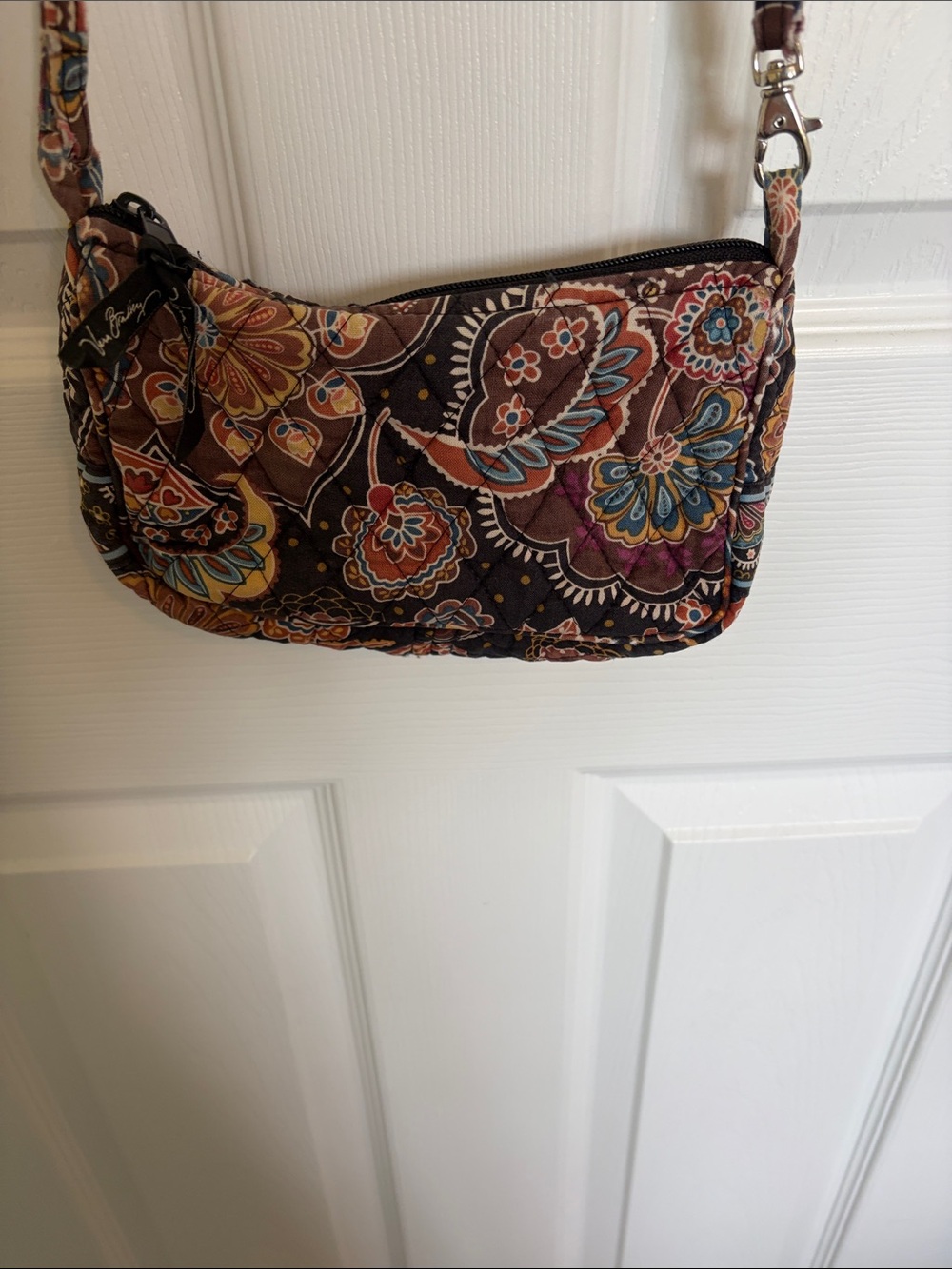 Vera Bradley Kensington Brown Paisley Quilted Crossbody with Teal & Rust Accents
